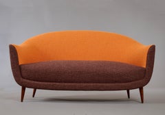 Curved ITSO Federico Munari Settee in Wood with Orange Upholstery, Italy 1950s