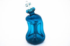 Curved "Kluk Kluk" Decanter Blue, Holmegaard, Denmark, 1970s