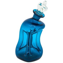 Vintage Curved "Kluk Kluk" Decanter Blue, Holmegaard, Denmark, 1970s