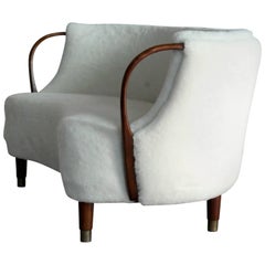 Curved Lambswool Sofa Model No. 96 by N.A. Jørgensen Style of Viggo Boesen