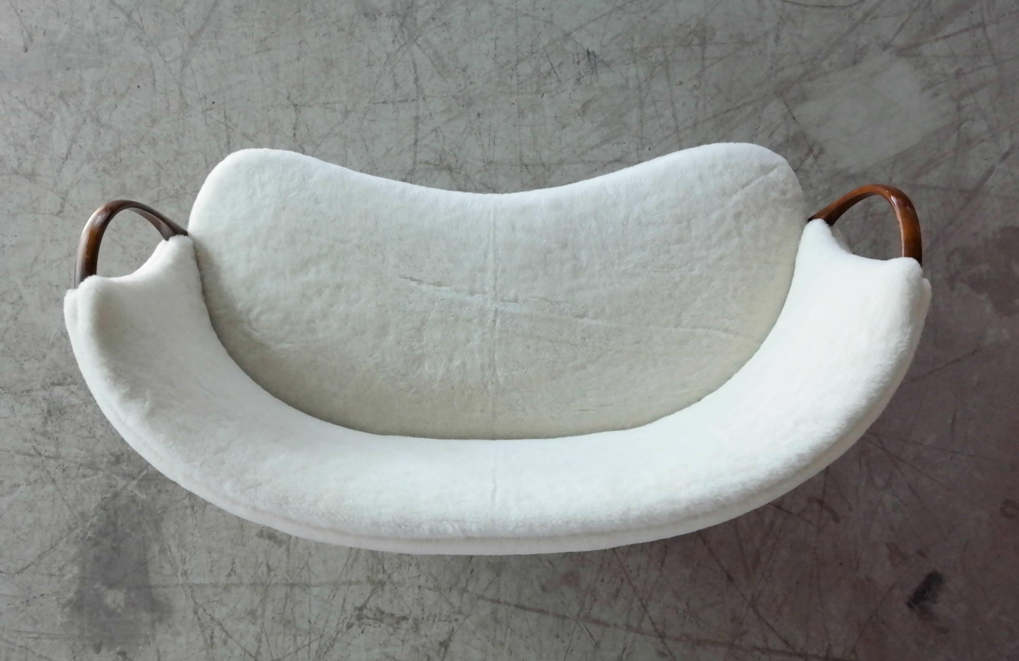 Curved Lambswool Sofa Model No. 96 by N.A. Jørgensen Style of Viggo Boesen 1