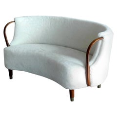 Retro Curved Lambswool Sofa Model No. 96 by N.A. Jørgensen Style of Viggo Boesen