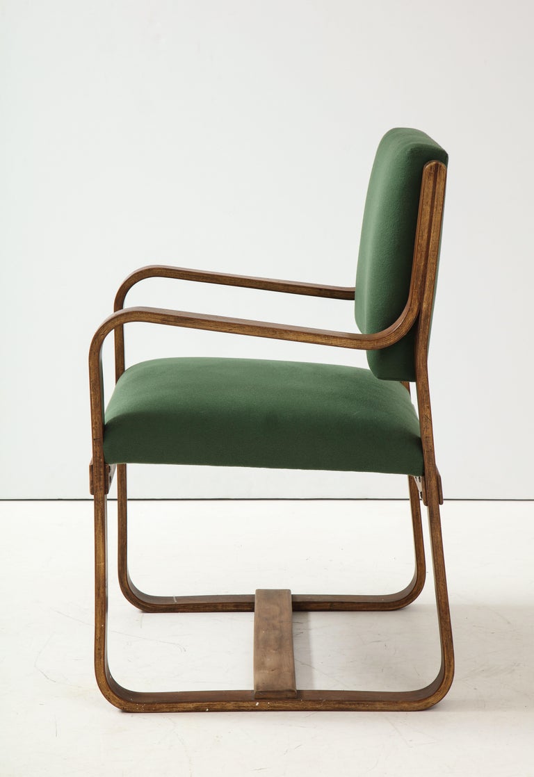 Curved Laminated Wood Armchair in Green Cashmere by Giuseppe Pagano, c. 1940s For Sale 3