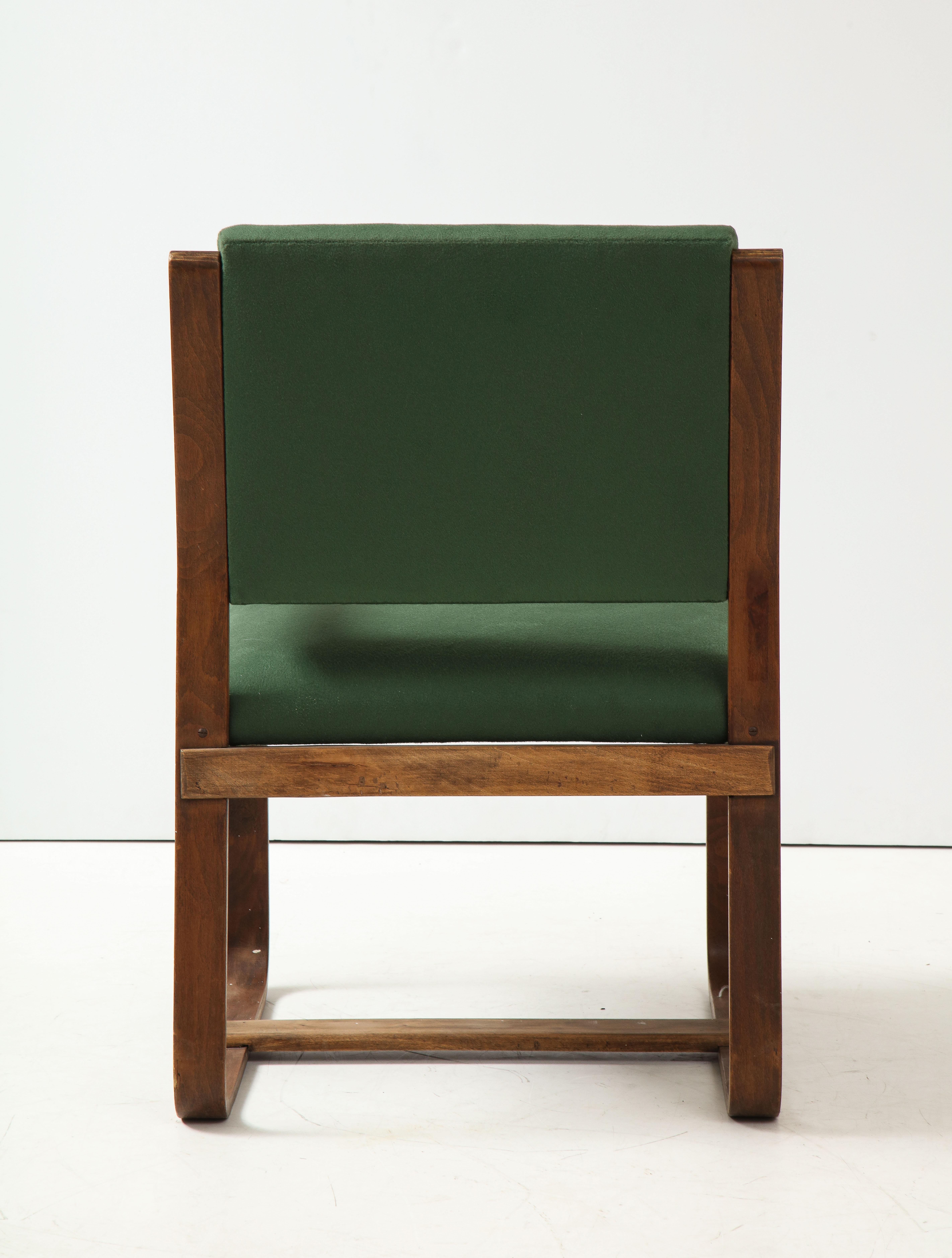 Curved Laminated Wood Armchair in Green Cashmere by Giuseppe Pagano, c. 1940s For Sale 1