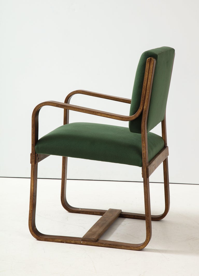 Curved Laminated Wood Armchair in Green Cashmere by Giuseppe Pagano, c. 1940s For Sale 2