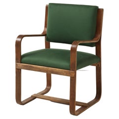 Curved Laminated Wood Armchair in Green Cashmere by Giuseppe Pagano, c. 1940s
