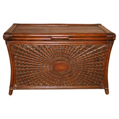 Vintage Curved Leg Bamboo and Wicker Storage Chest/Coffee Table/Blanket Chest