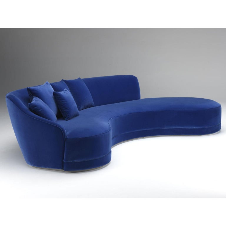 Curved Lemma Sofa by Paollo Castelli in Blue Velvet, Floor Model For