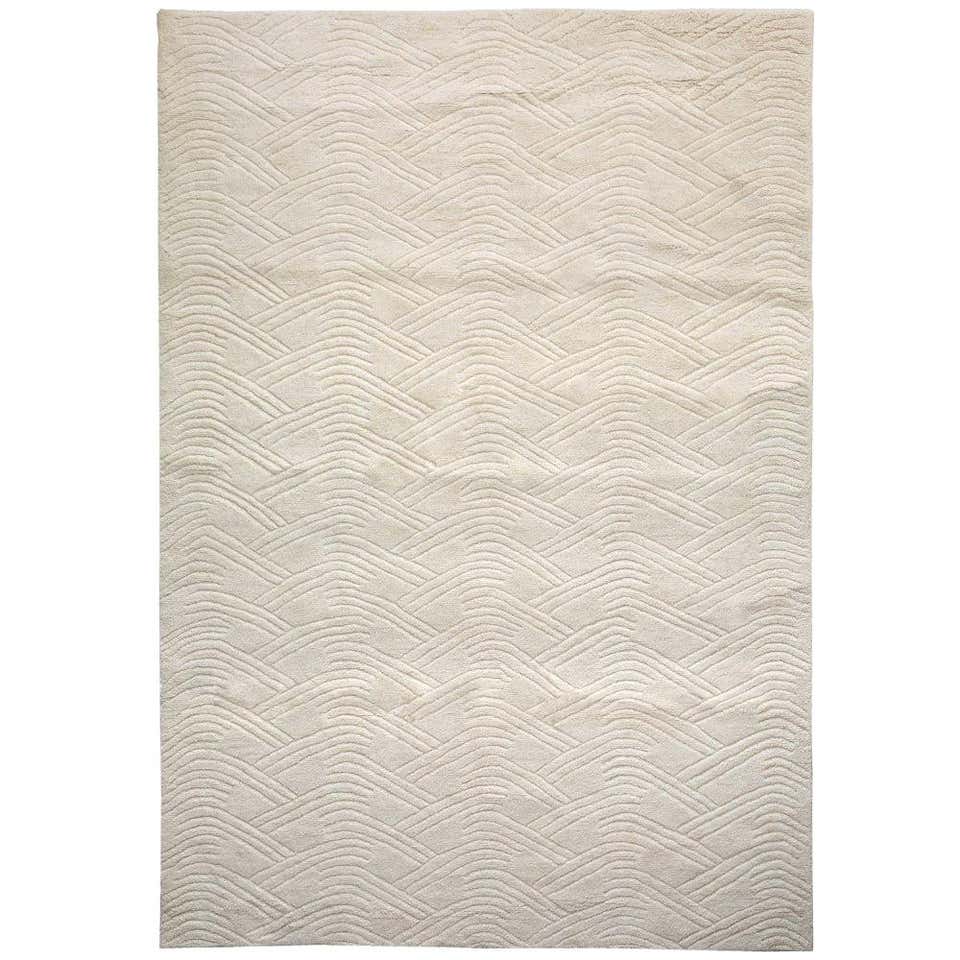 Curved Line Pattern Customizable Voyage Weave Rug in Cream Small For ...