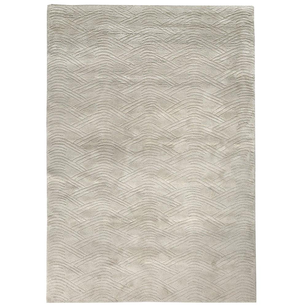 Curved Line Pattern Customizable Voyage Weave Rug in Dove Small For Sale