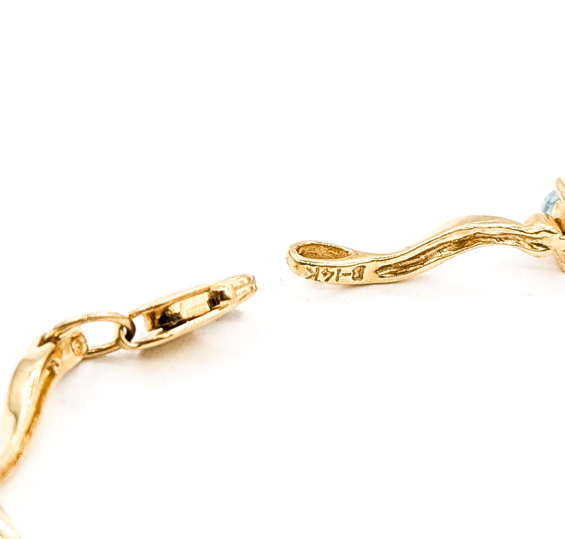 Bracciale con acquamarina a maglie curve in 14 carati in vendita 2