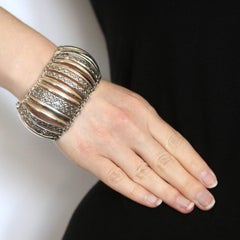 Curved Link Bracelet, Sterling Silver Etched Peacocks