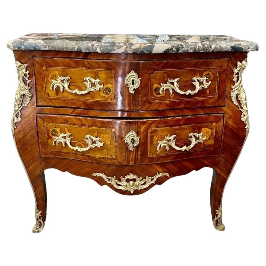 Curved Louis XV Sauteuse Commode in Floral Marquetry, 18th Century For Sale