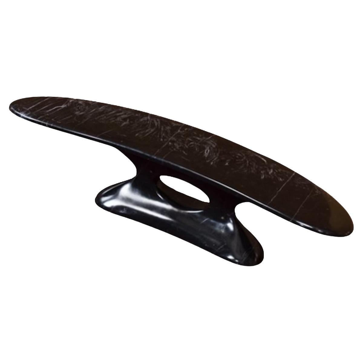 Holy - Curved Marble Italian Sculptural Bench, Nero Marquina. 