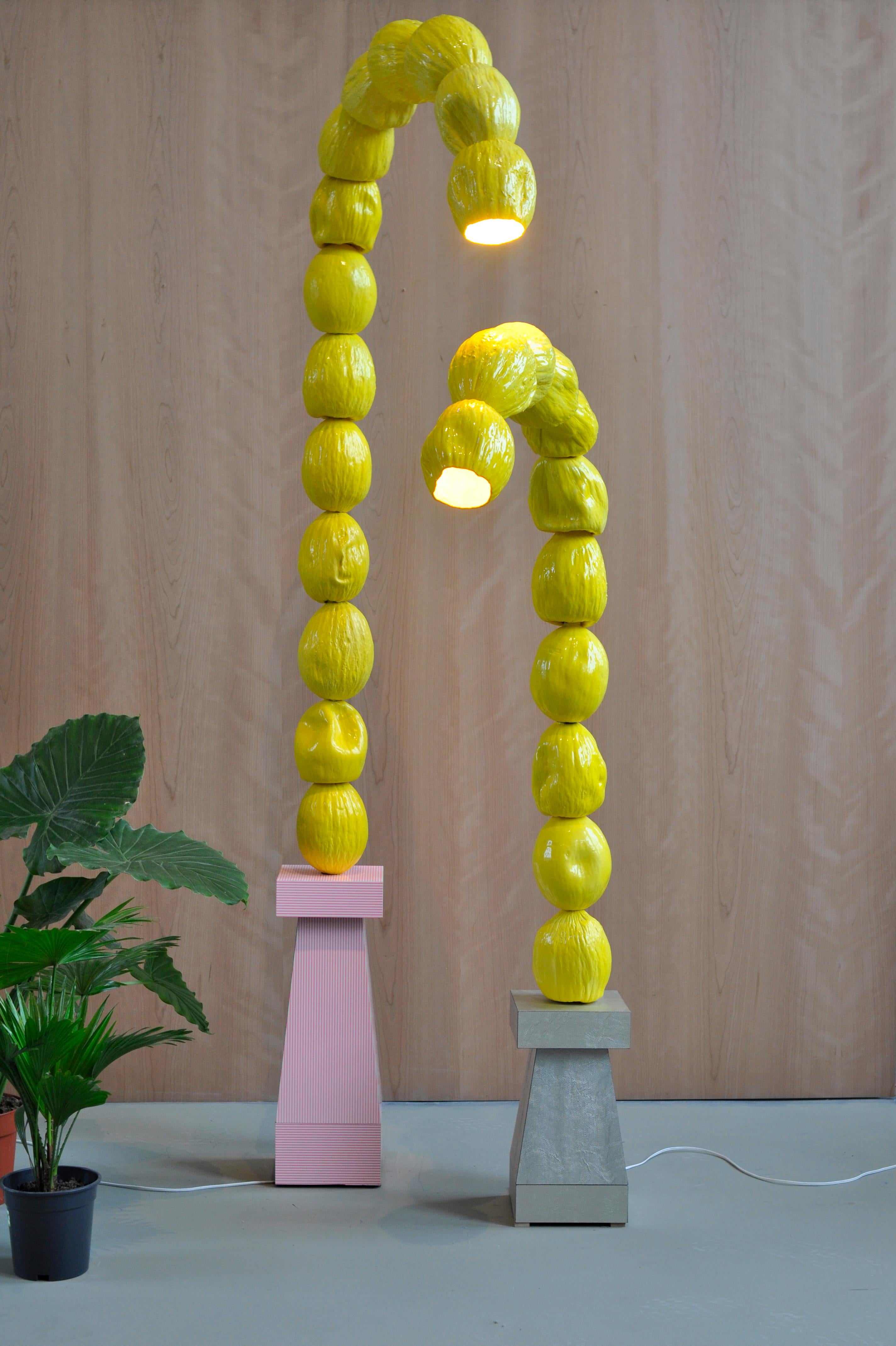 Dutch Curved Melon TOTEM Medium, REM Atelier, Ceramic Lamp For Sale