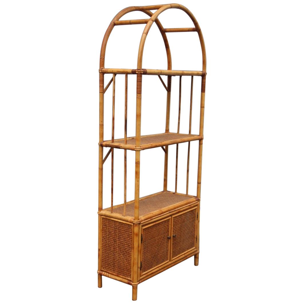 Curved Midcentury Bookcase with Shelves and Doors in Bamboo Italian Design