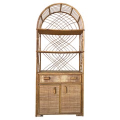 Curved Mid-Century Bookcase with Shelves and Doors in Bamboo Italian Design