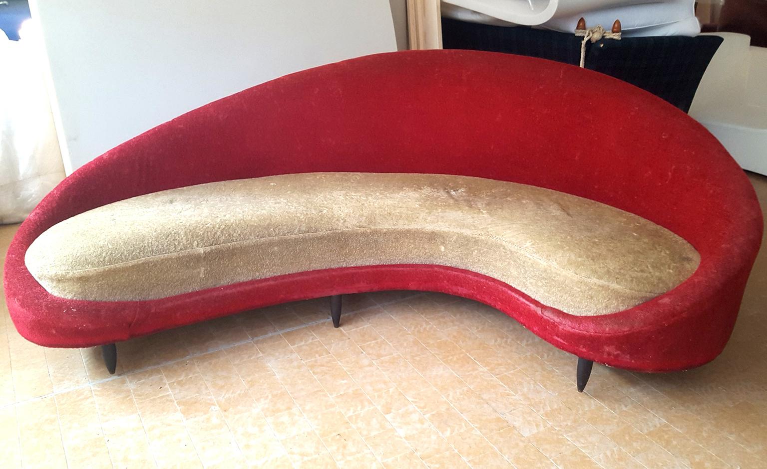 Mid-Century Modern Curved Mid Century  Italian Sofa by Federico Munari in Vintage Condition, 1950s For Sale