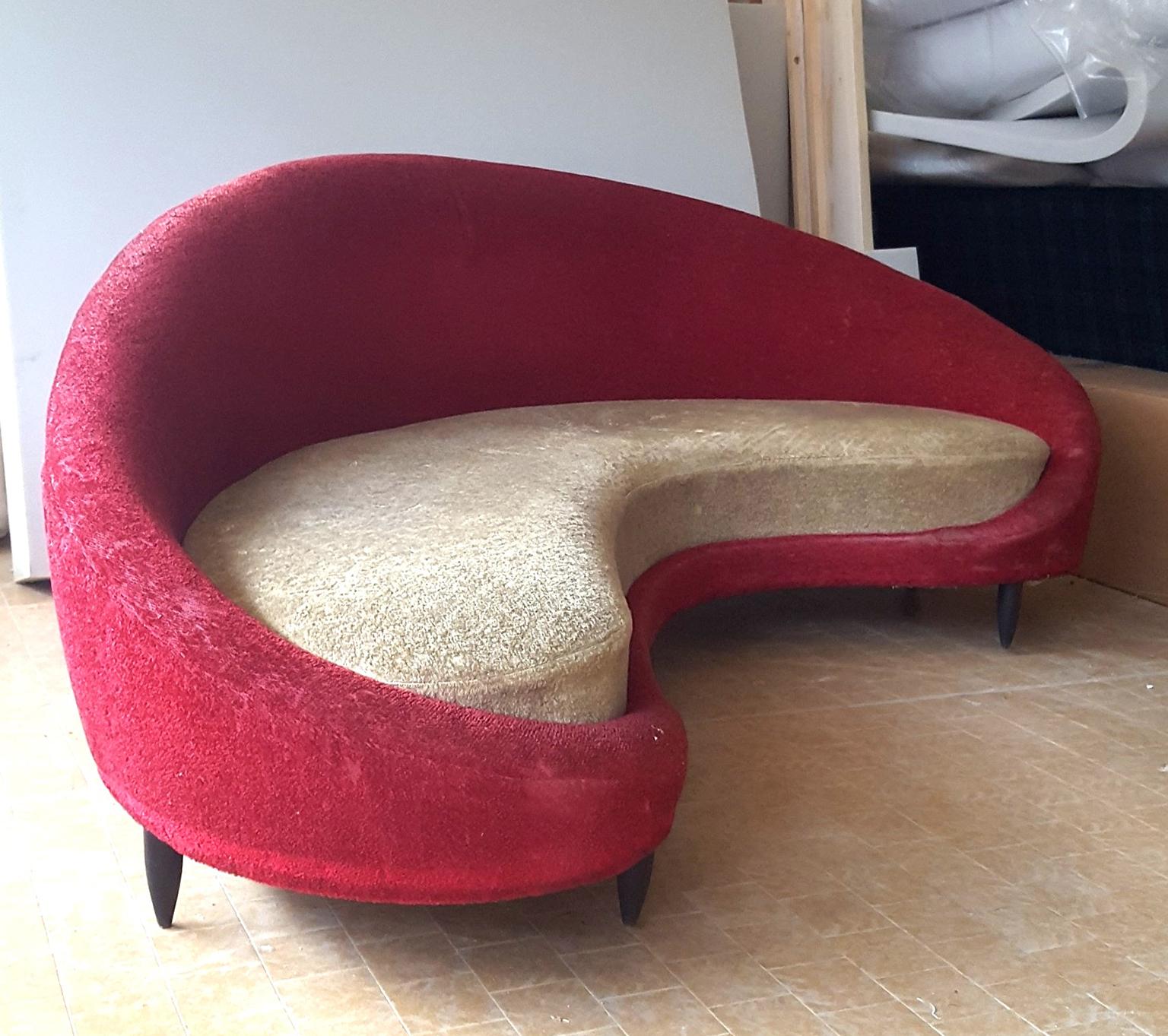Curved Mid Century  Italian Sofa by Federico Munari in Vintage Condition, 1950s In Fair Condition For Sale In Milano, IT
