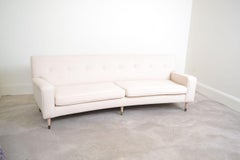 Curved Midcentury Sofa Upholstered in Natural Linen
