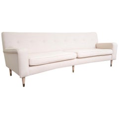 Curved Midcentury Sofa Upholstered in Natural Linen