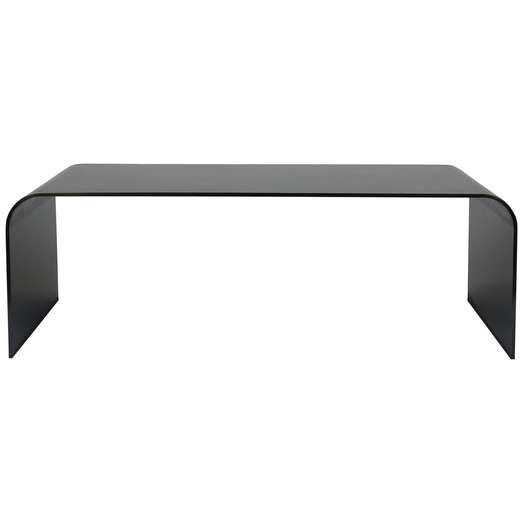 Curved Minimalistic Black Metal Bench in  Blackened Steel Finish