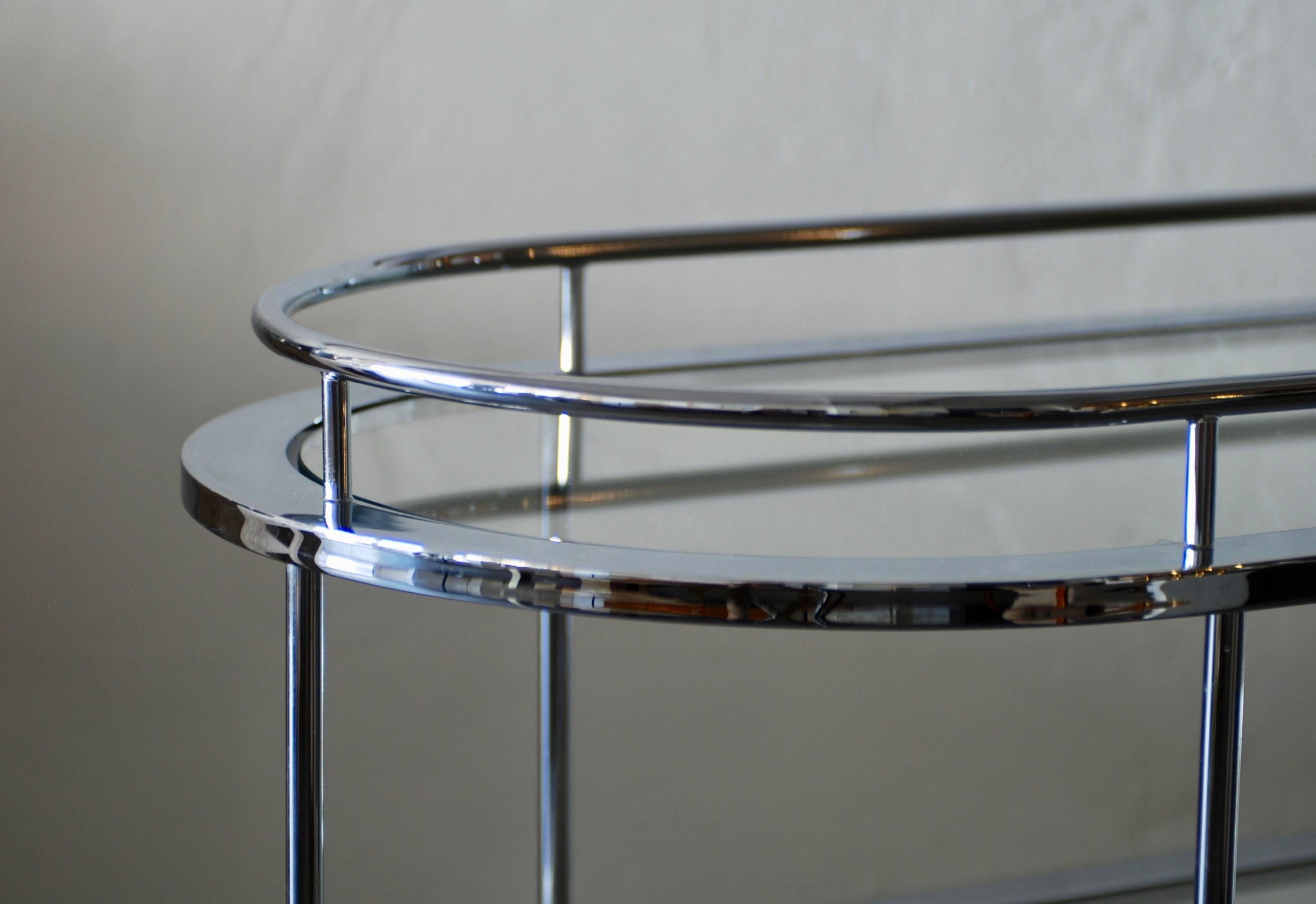 Curved Moderne Style Three-Tiered Chrome Bar Cart or Tea Trolley 5