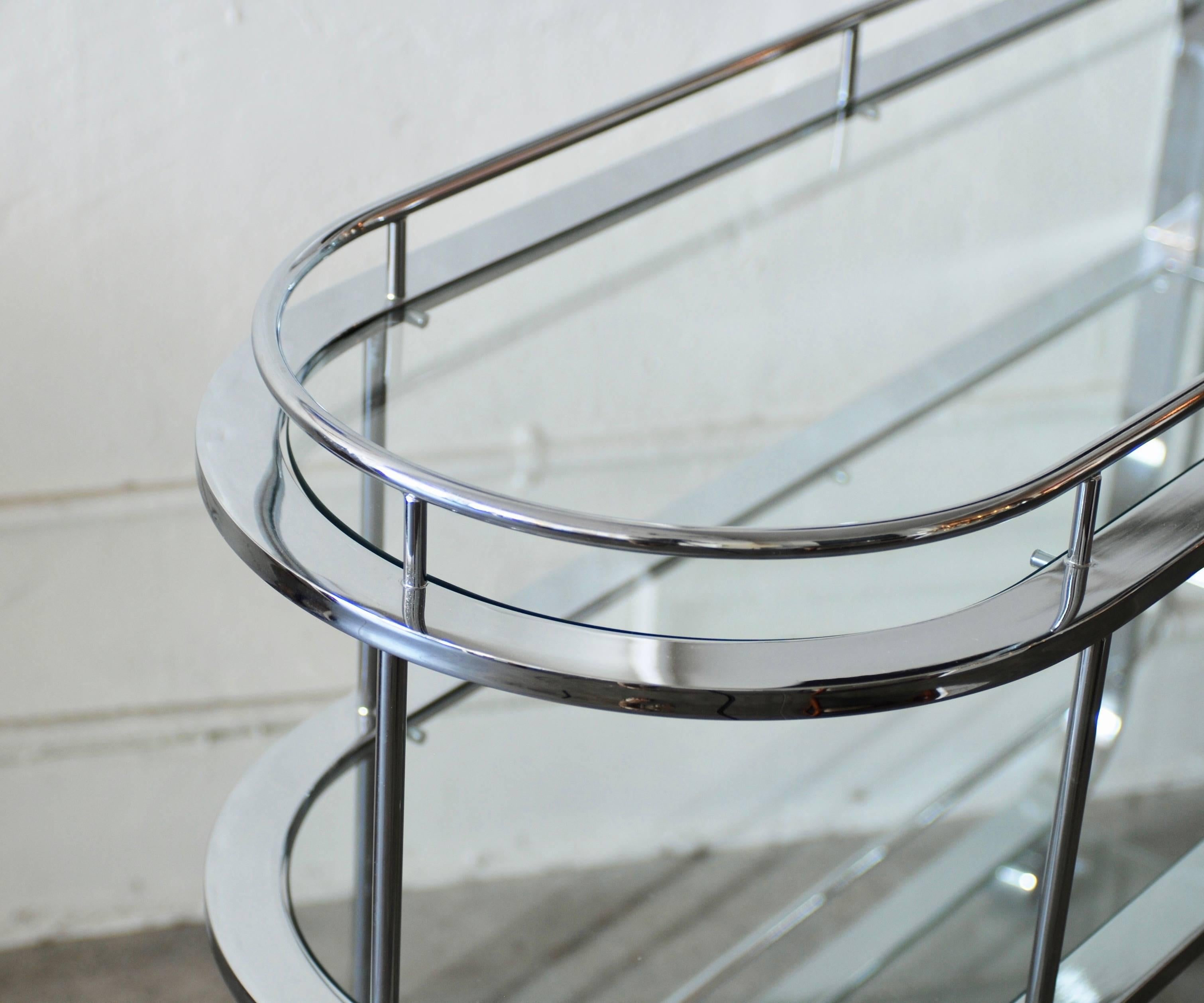 20th Century Curved Moderne Style Three-Tiered Chrome Bar Cart or Tea Trolley