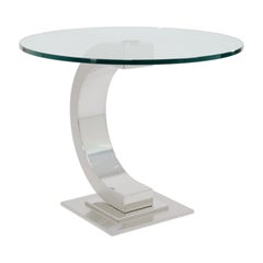 Curved Modernist Chrome And Glass Side Table