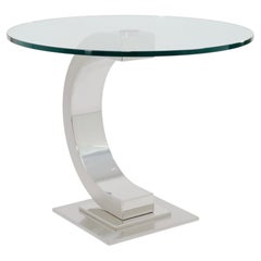 Curved Modernist Chrome And Glass Side Table