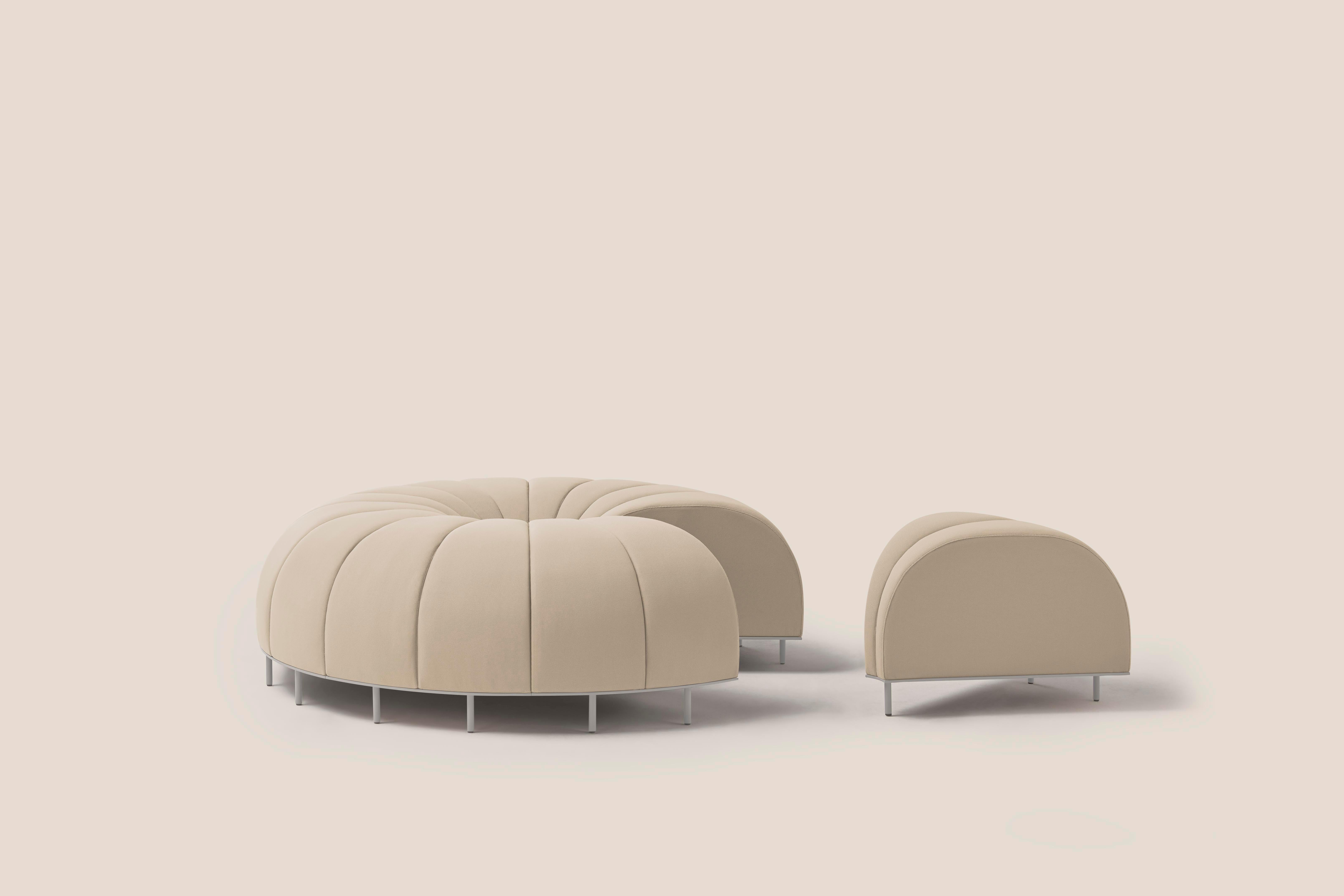 Curved Module 22.5° Worm bench by Pepe Albargues
Dimensions: D 65 x W 52 x H 50 cm
Materials: Plywood, foam CMHR, iron
Available in different colors. End and Straight modules available

Worm is an amusing bench that can evolve and change