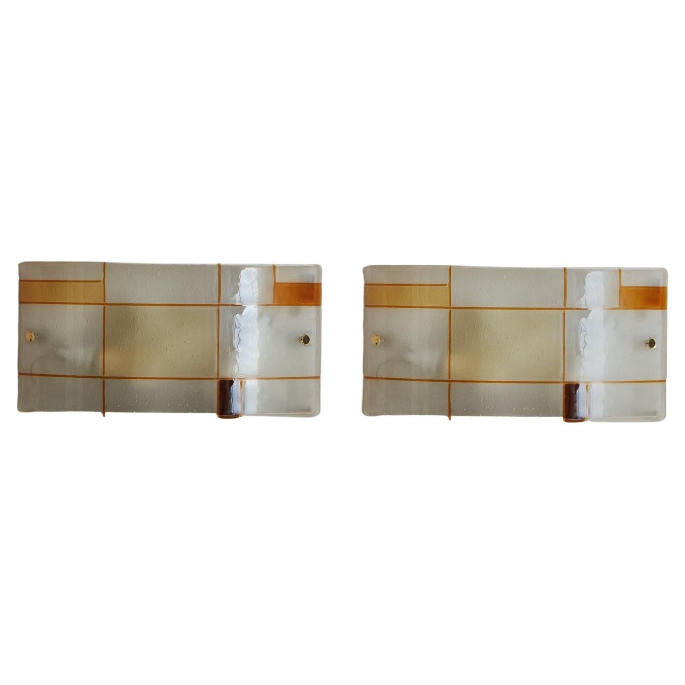 Curved Mondrian Style Murano Glass Sconce, Italy 1960s - 3 Available  For Sale