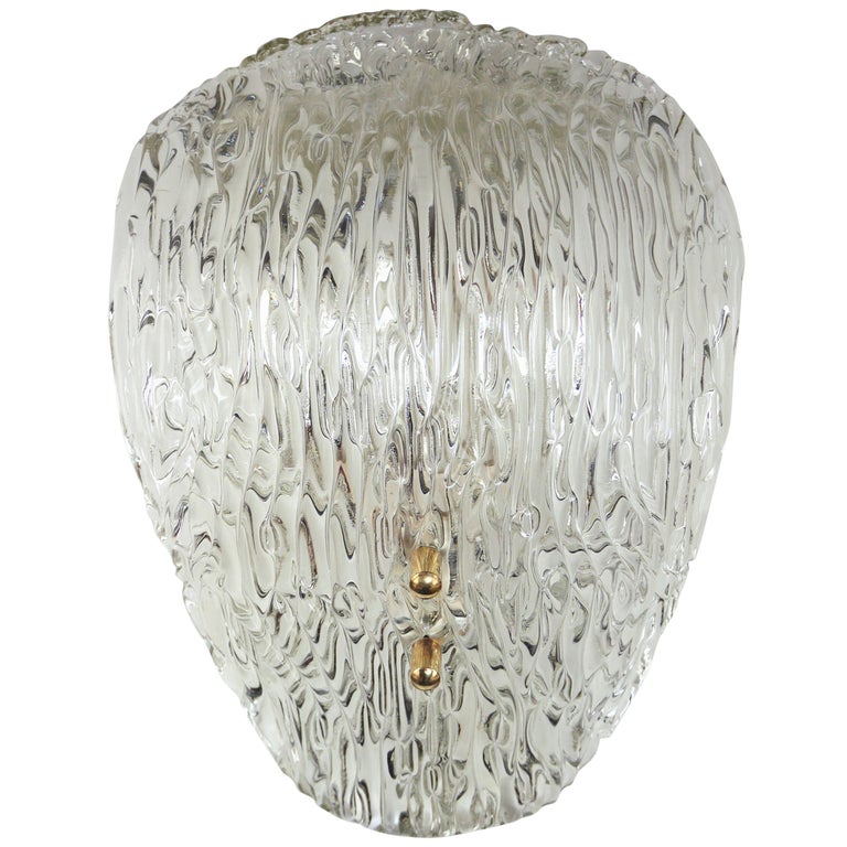 Curved 1950s Murano Clear Ice Textured Glass Wall Sconce by J.T. Kalmar For Sale