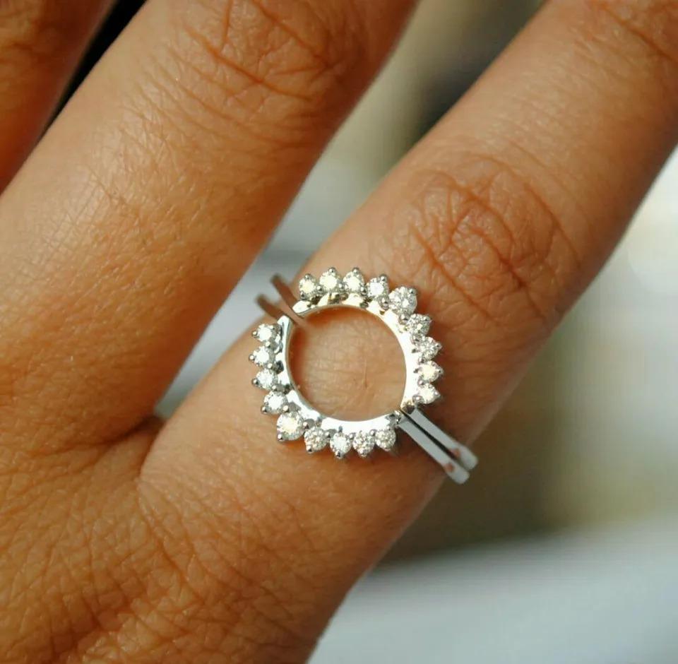Curved Natural Diamond Halo Ring 14k Gold Enhancer Band In New Condition For Sale In Chicago, IL