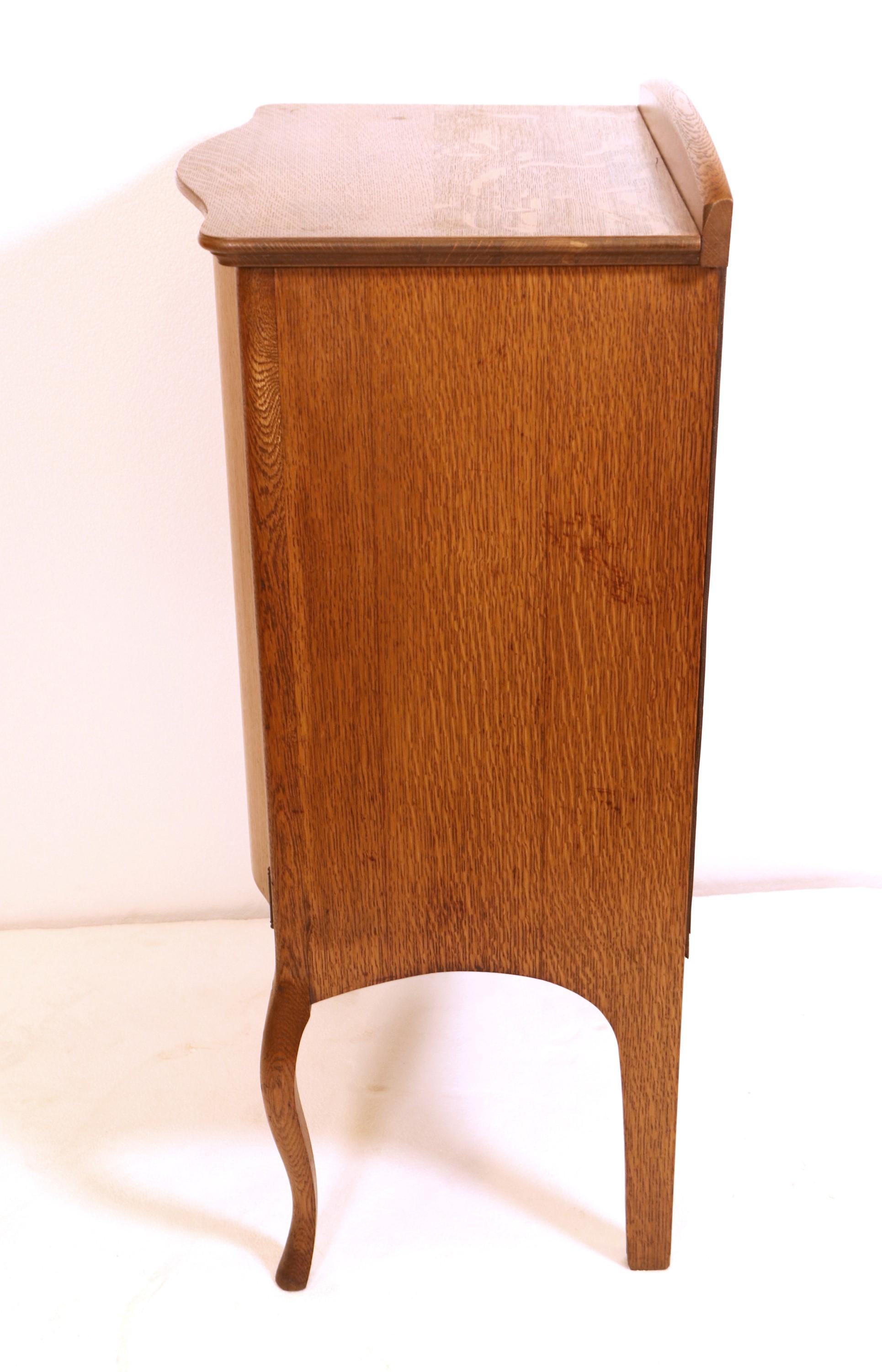 Edwardian Curved Oak Sheet Music Cabinet with Cabriole Legs