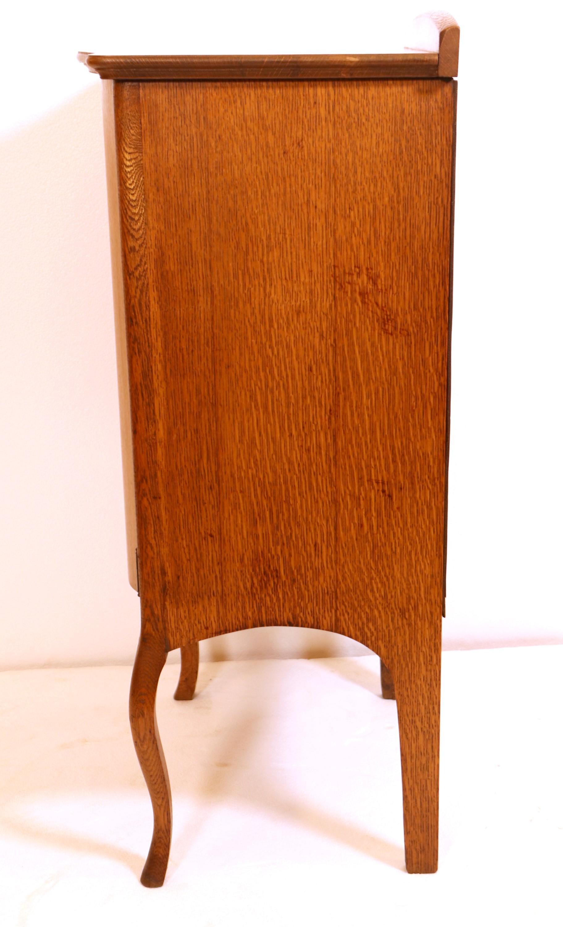 American Curved Oak Sheet Music Cabinet with Cabriole Legs