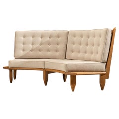 Curved Oak Sofa by Guillerme et Chambron, France 1960s