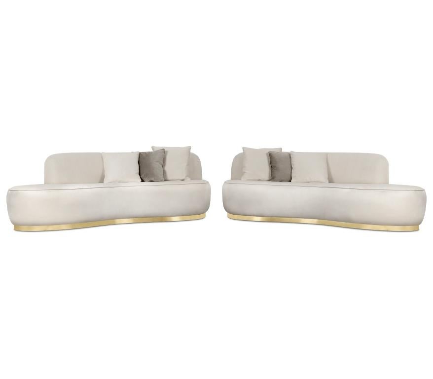 Portuguese Odette Curved  Sofa in Fabric with Brass Details by Boca do Lobo For Sale