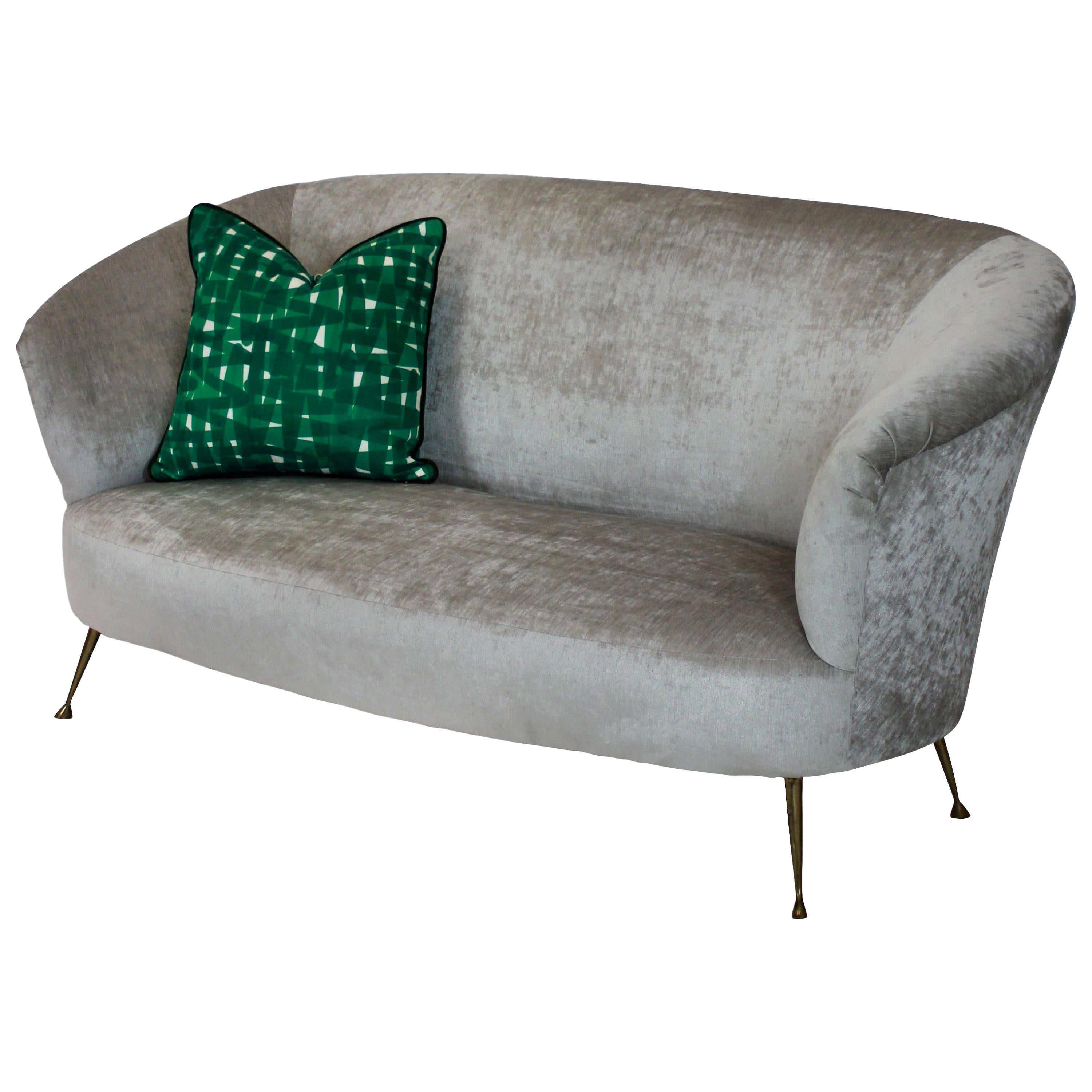 Midcetury Curved Parisi Sofa On Brass Feet