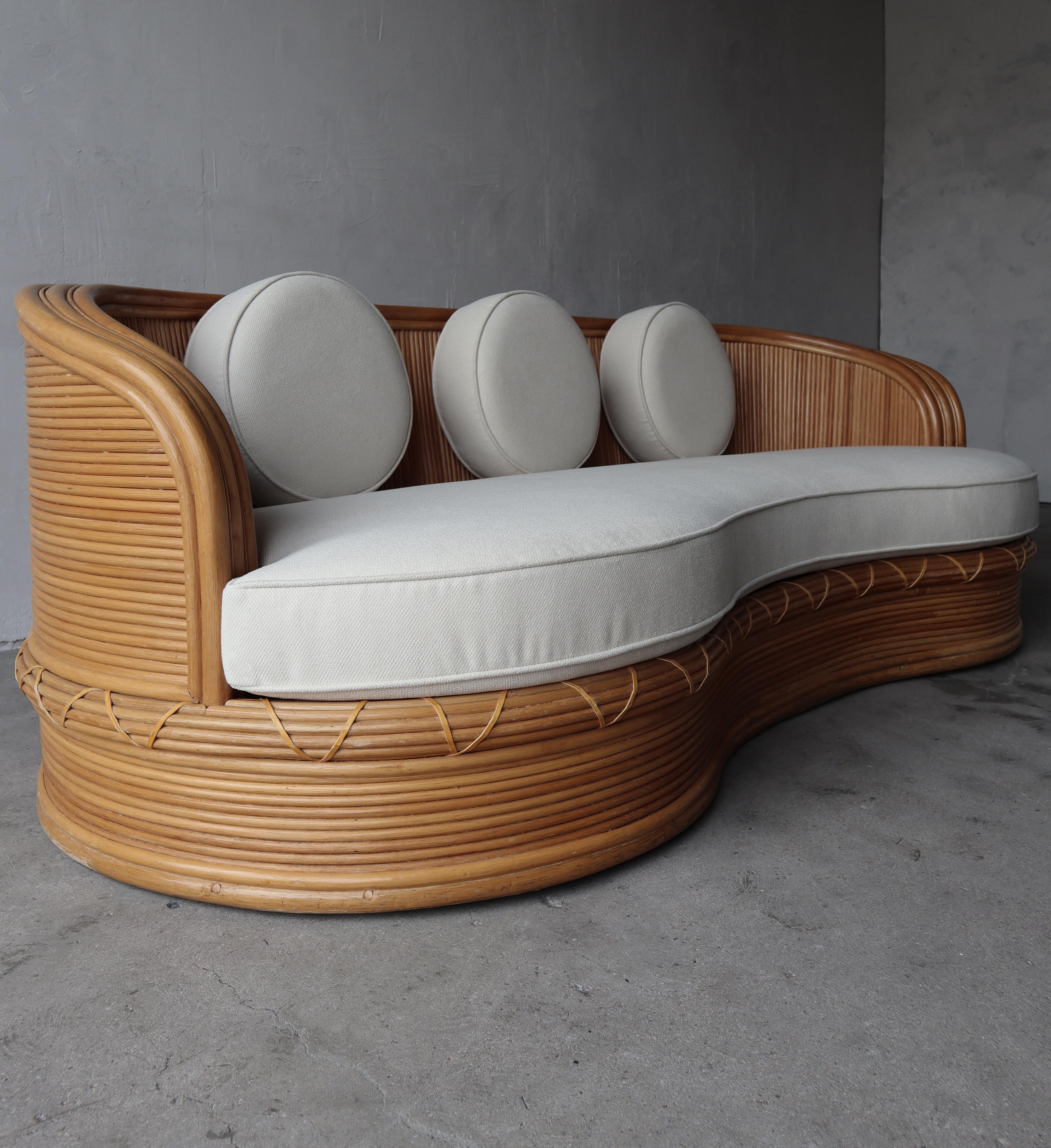20th Century Curved Pencil Reed Bamboo Sofa & Chair