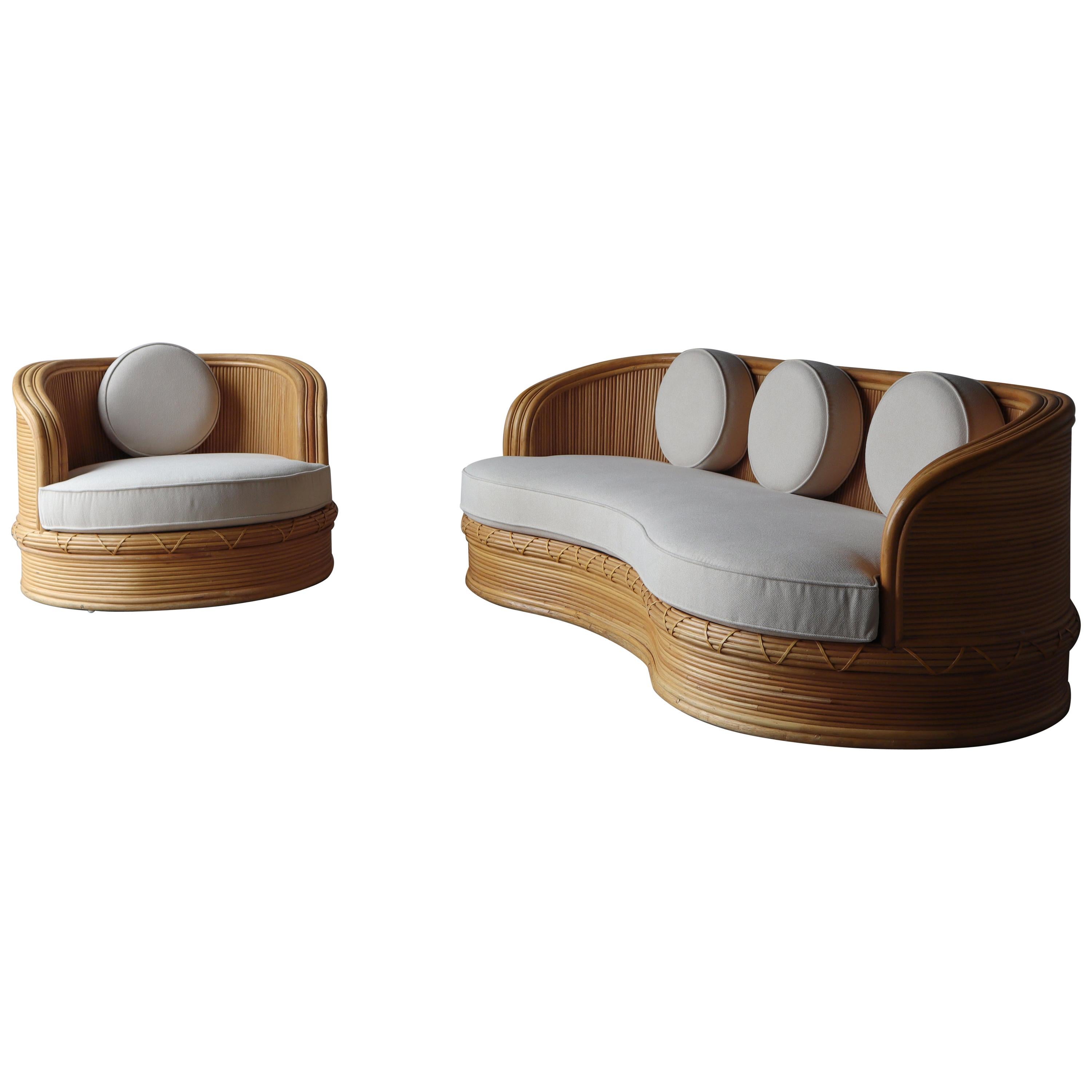 Curved Pencil Reed Bamboo Sofa & Chair