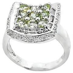 Curved Peridot & Diamond Ring in 14K White Gold