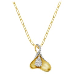 Curved Petal Shaped Pendant with Halo Diamonds Made in 14k Yellow Gold