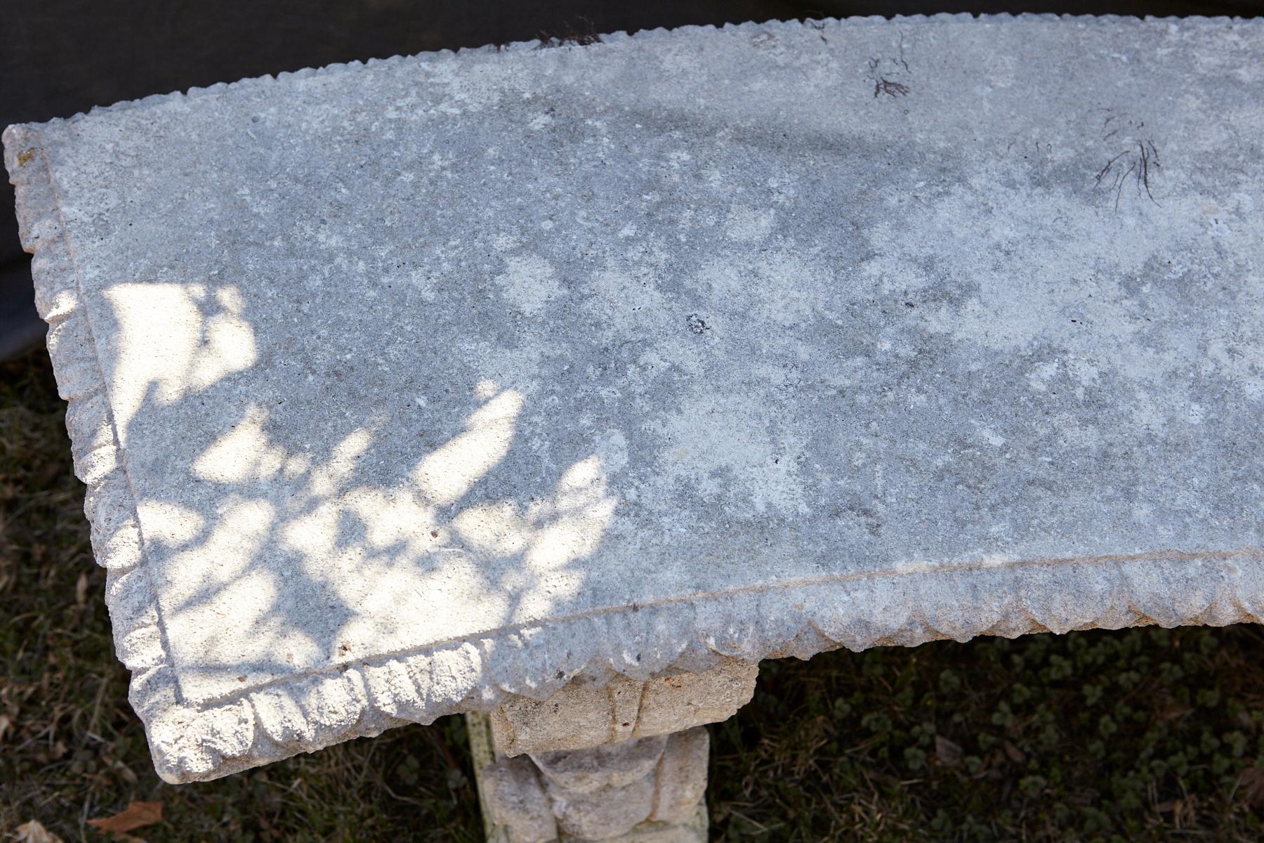 Curved Cast Stone Bench on Scrolled Leaves Base, circa 1960s, No 1 3