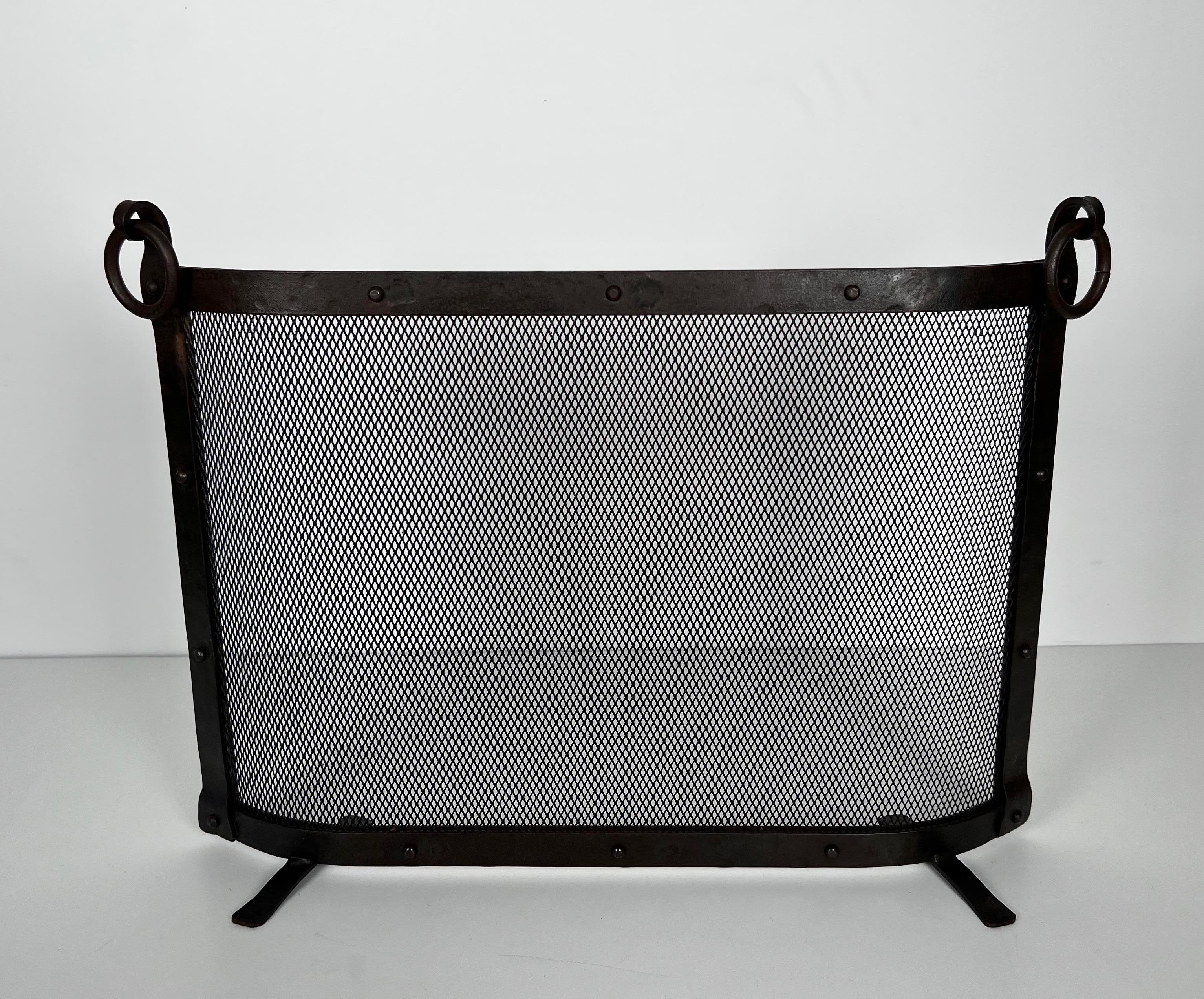 Curved Riveted Wrought Iron Fireplace Screen in the Style of Jacques Adnet For Sale 6