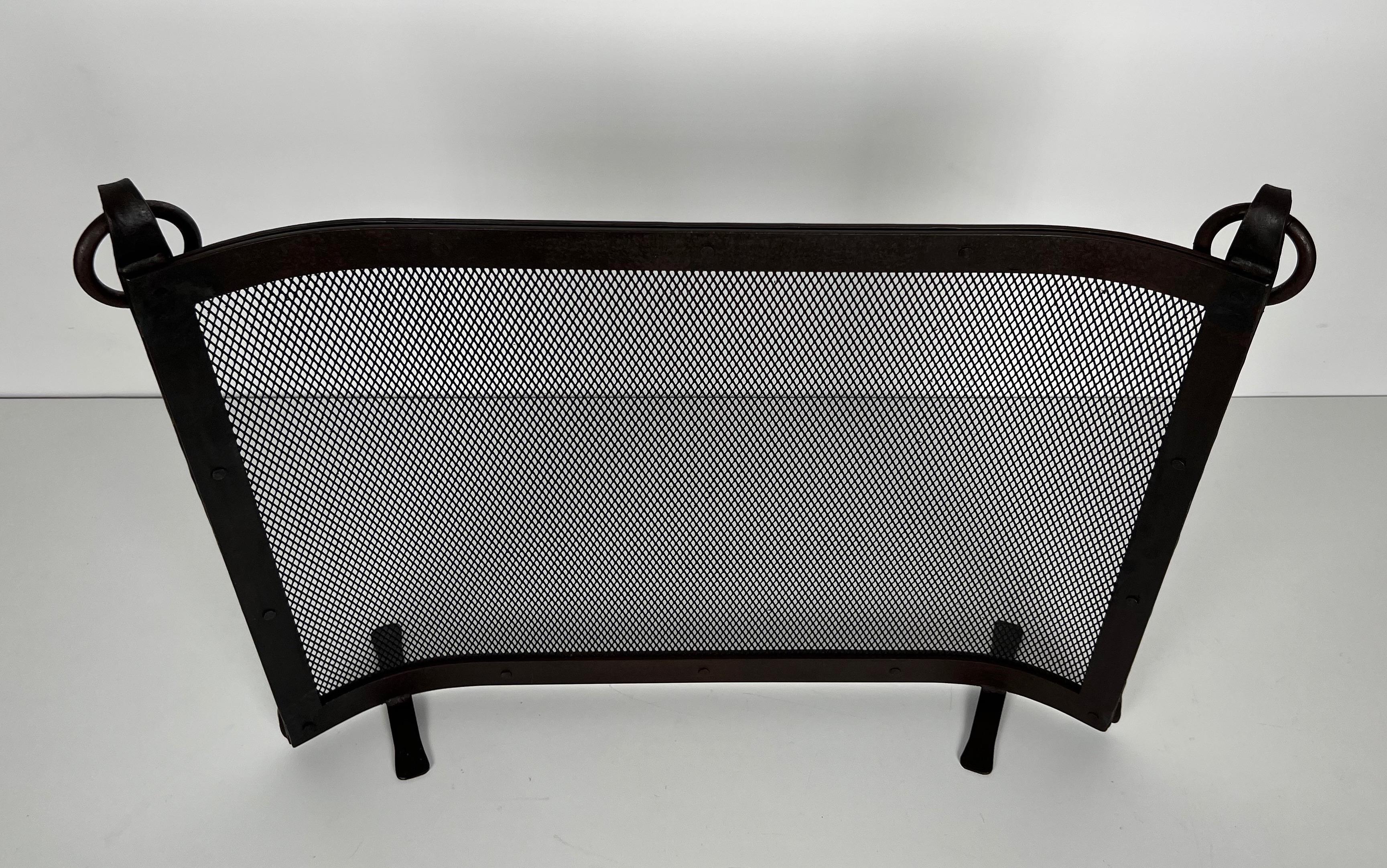 Curved Riveted Wrought Iron Fireplace Screen in the Style of Jacques Adnet For Sale 7