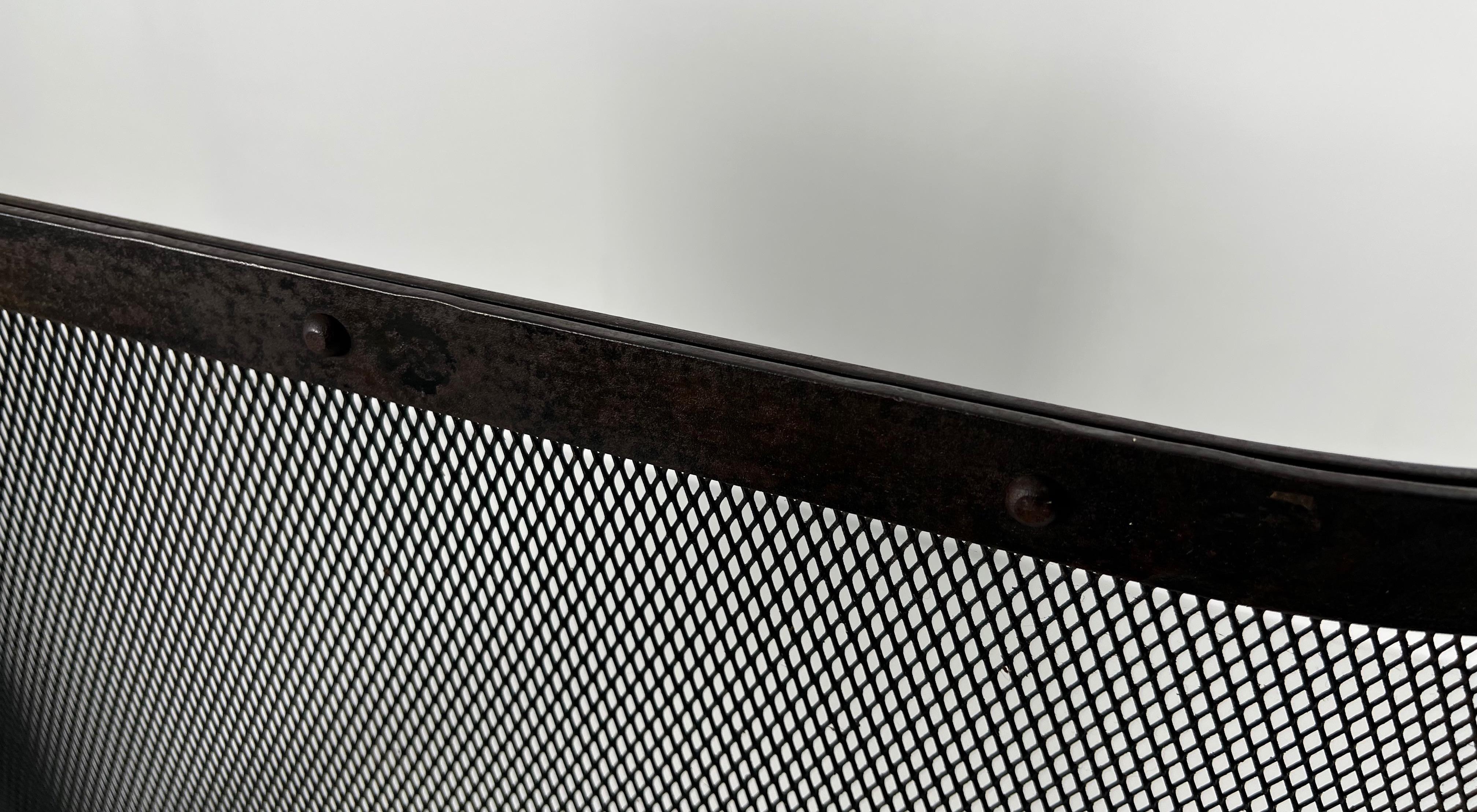 Curved Riveted Wrought Iron Fireplace Screen in the Style of Jacques Adnet 12