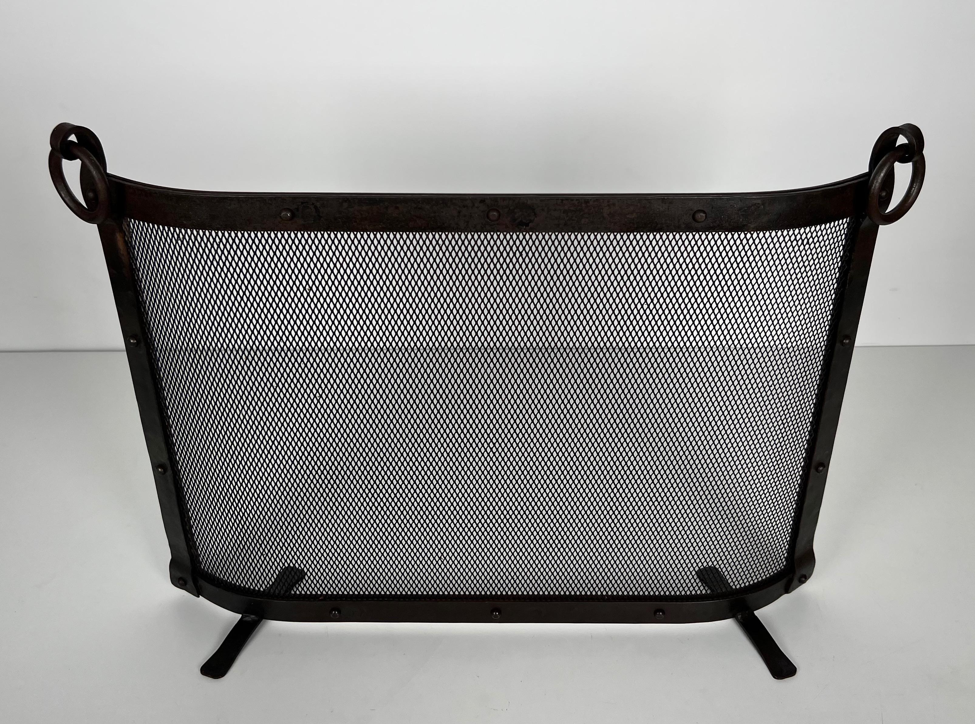 Curved Riveted Wrought Iron Fireplace Screen in the Style of Jacques Adnet For Sale 14