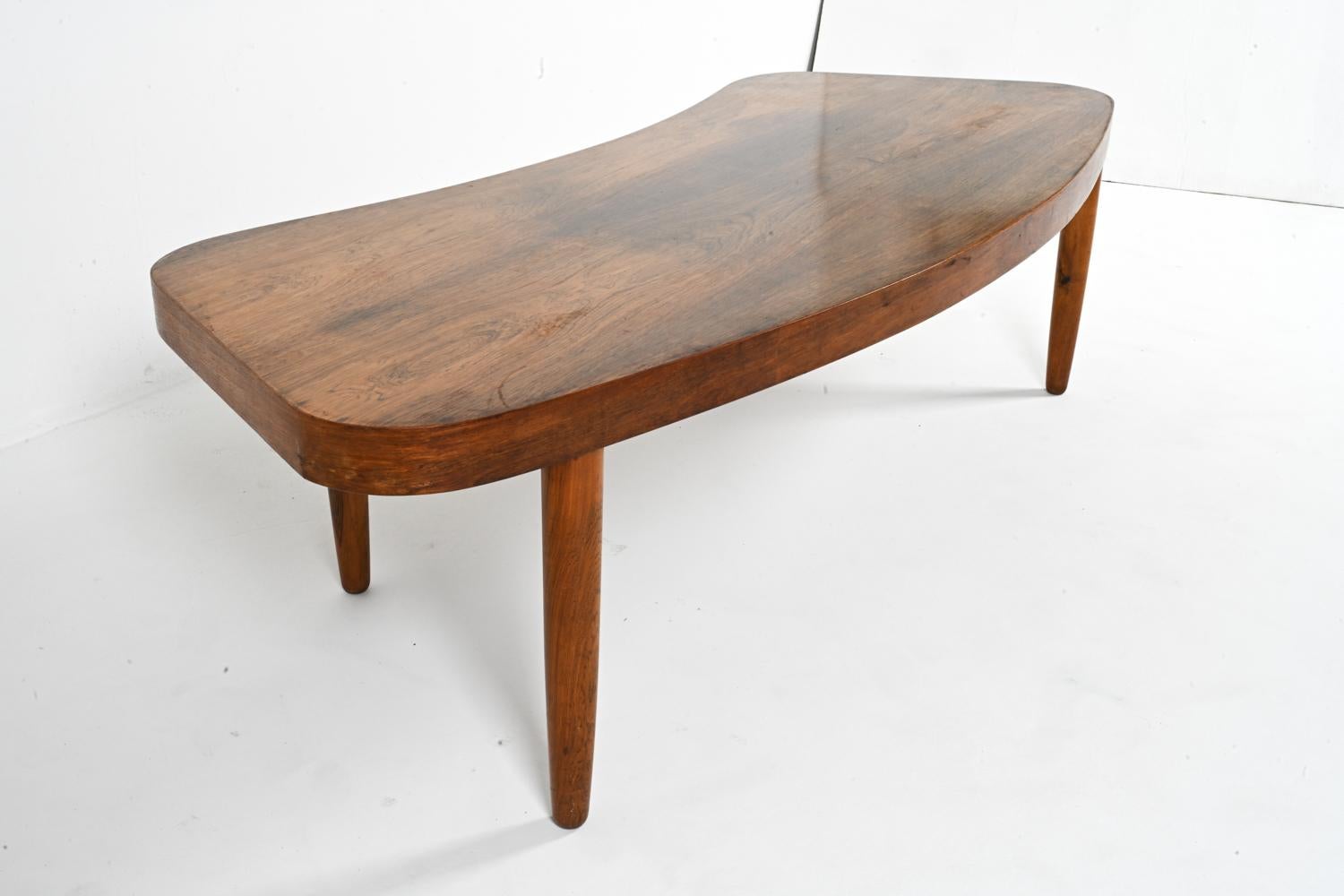 20th Century Curved Rosewood Coffee Table, Denmark 1960s For Sale