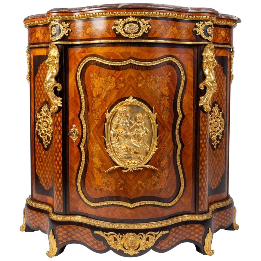 Curved Rosewood Veneer and Inlaid Height Stand Furniture